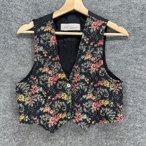 P.C. Sport Suit Vest Women S Small Black Floral Embroidered V-Neck One Button